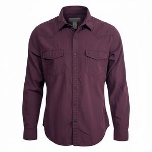 Decree Mens Burgundy Long Sleeve Button Up Shirt Size S Western Style Pockets